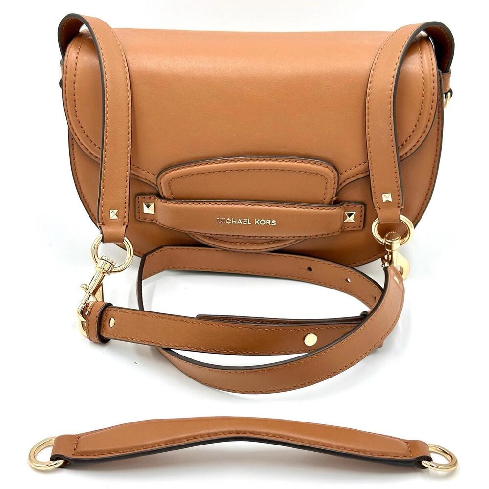 MICHAEL KORS Cary Medium Leather Saddle Bag Acorn Brown Great Fall Color NWT - Picture 3 of 9